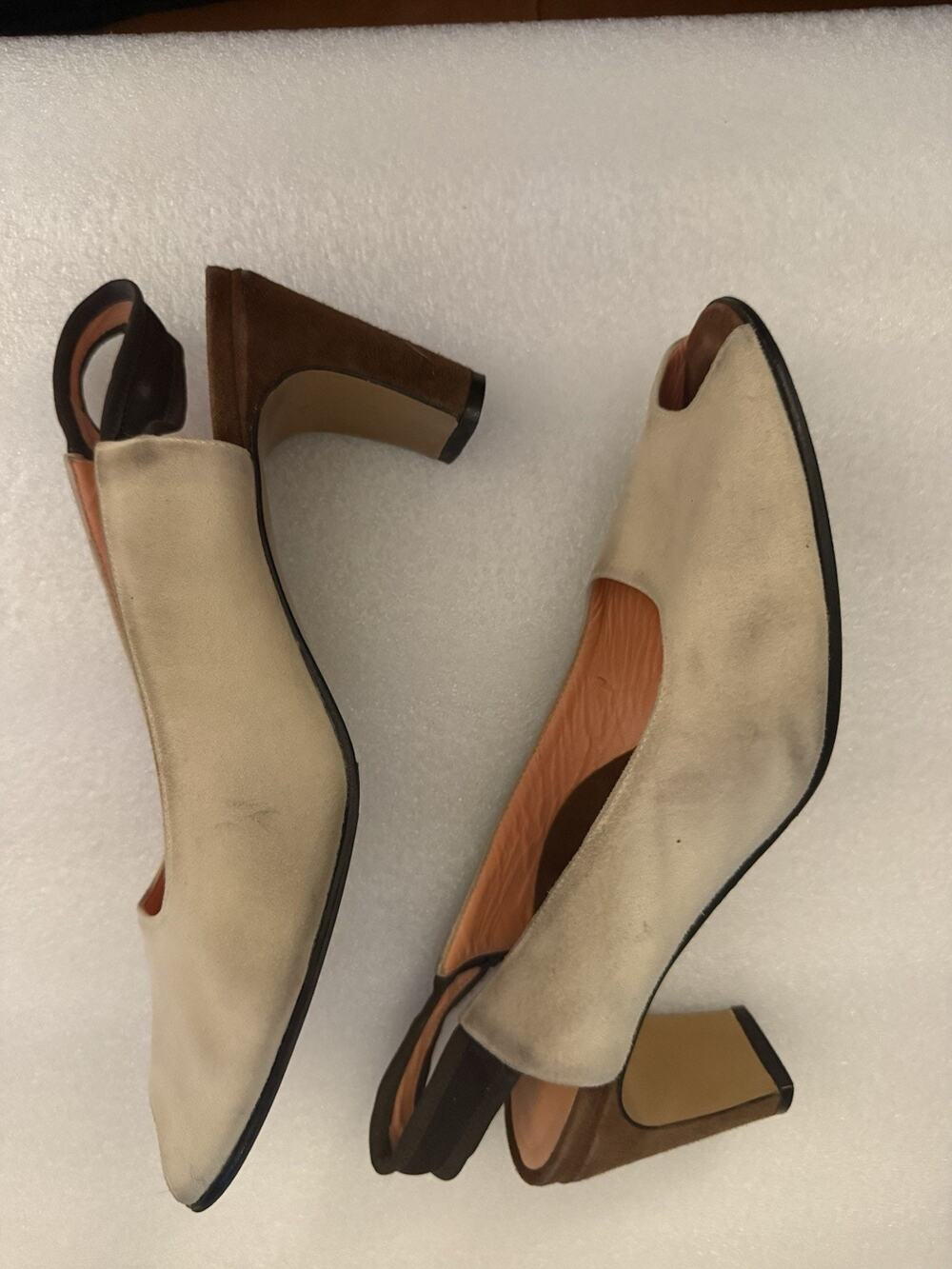Thierry Rabotin Beige Suede Leather Sling back Heels Brown 40